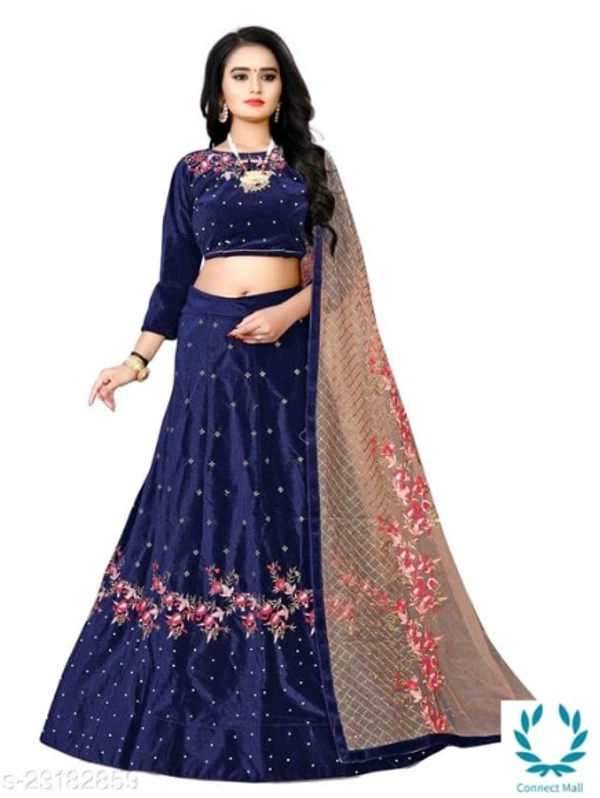 Beautiful Semi Stitched lehenga Choli - Free Size, Purple, Velvet, Dupatta Fabric : Net, Embroidered, Multipack :1